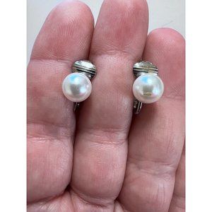 Vintage Silver and Pearl Stud Style Clip on Earrings
